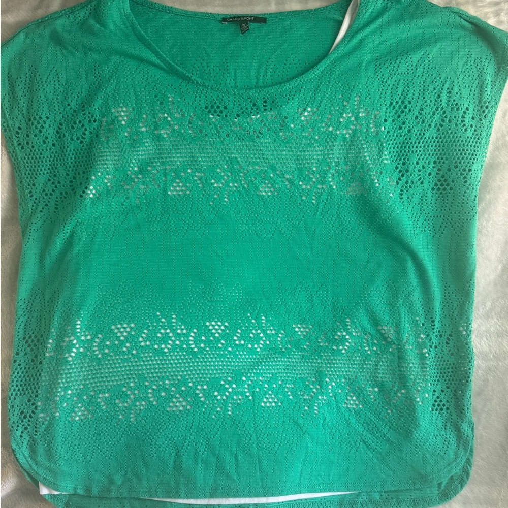Vintage Green Double Layer Lace Top M